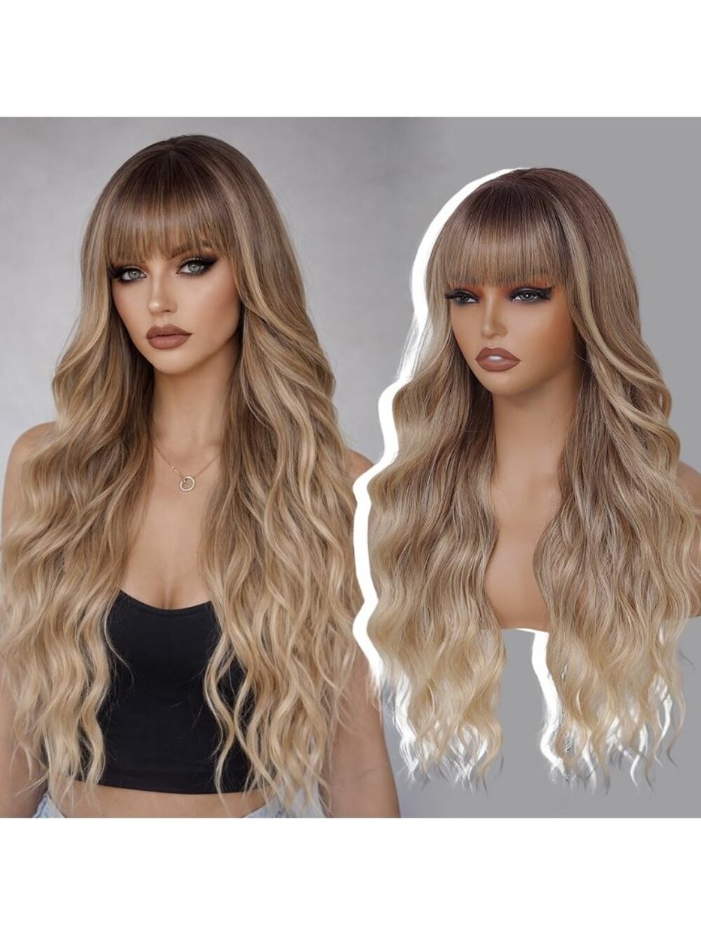 26 Inch Women's Ombre Soft Layered Wavy Curly Hair Wig with Natural Shine